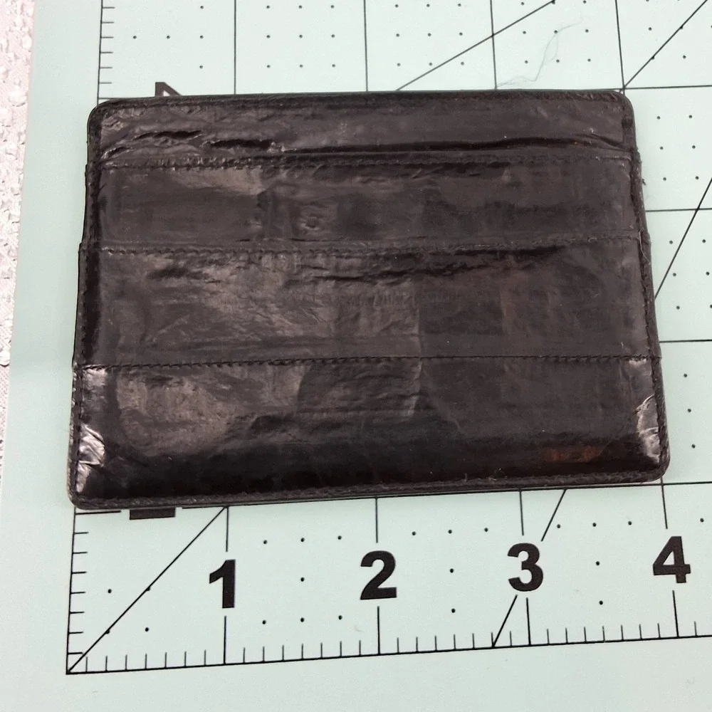 Vintage Black Eel Skin Card Holder Minimalist Slim Wallet Paneled Unisex